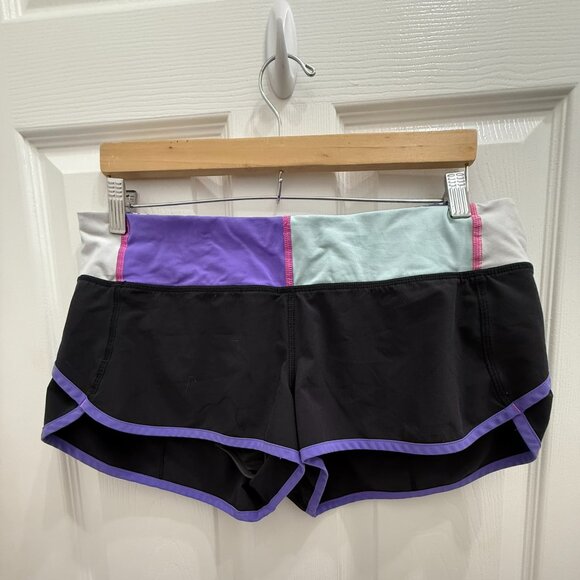 Lululemon Speed Ups Shorts – 2.5” (Black with Purple / Mint Green Waistband) - Picture 1 of 2